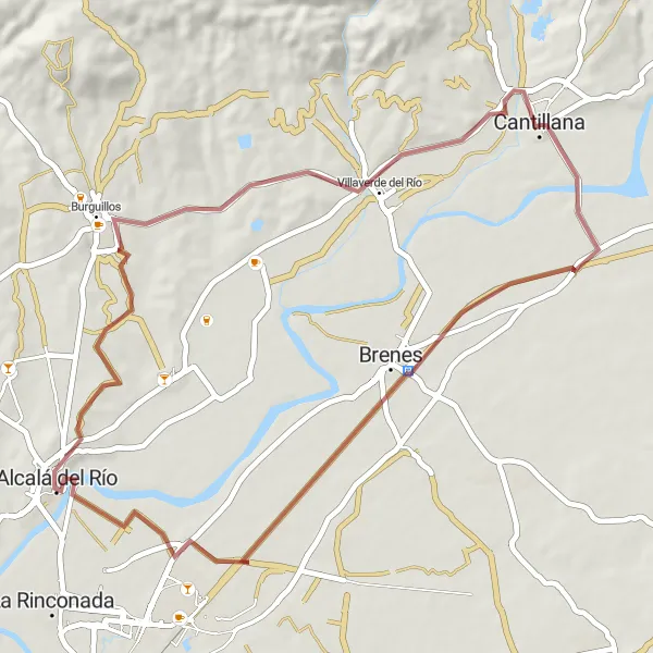 Map miniature of "Gravel Adventure to Cantillana" cycling inspiration in Andalucía, Spain. Generated by Tarmacs.app cycling route planner