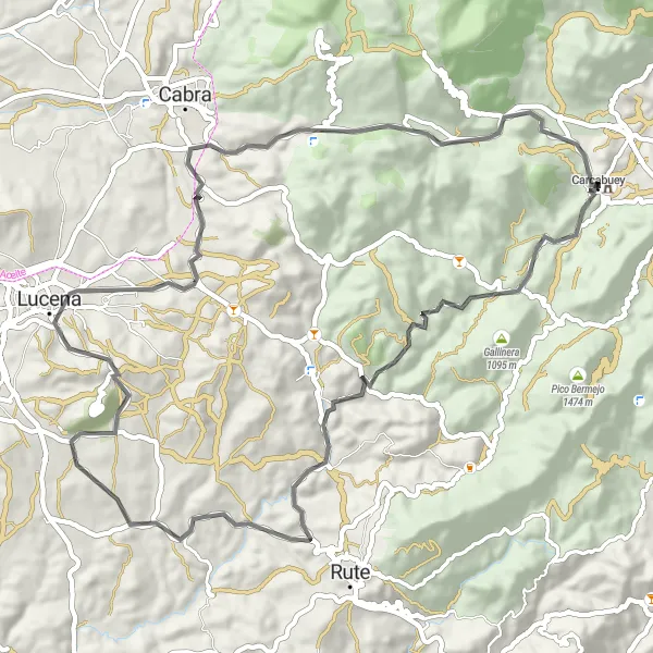 Miniatura mapy "Trasa do jazdy na szosie wokół Carcabuey" - trasy rowerowej w Andalucía, Spain. Wygenerowane przez planer tras rowerowych Tarmacs.app