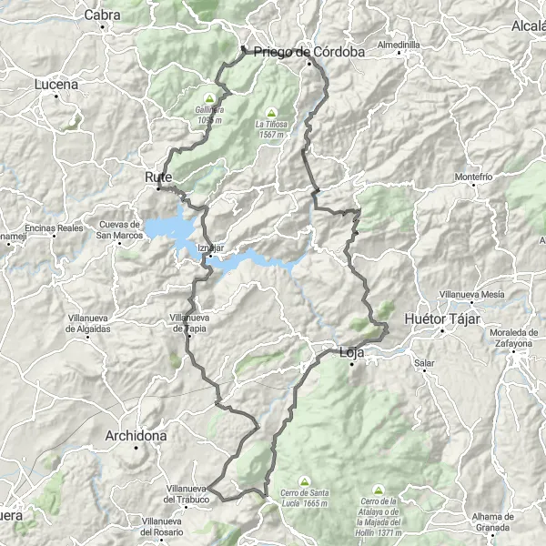 Karten-Miniaturansicht der Radinspiration "Epische Fahrt nach Iznájar" in Andalucía, Spain. Erstellt vom Tarmacs.app-Routenplaner für Radtouren