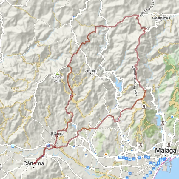 Karten-Miniaturansicht der Radinspiration "Gravelrunde um Cártama" in Andalucía, Spain. Erstellt vom Tarmacs.app-Routenplaner für Radtouren