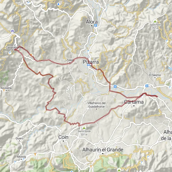 Miniaturní mapa "Gravel Journey to Sierra Gorda" inspirace pro cyklisty v oblasti Andalucía, Spain. Vytvořeno pomocí plánovače tras Tarmacs.app