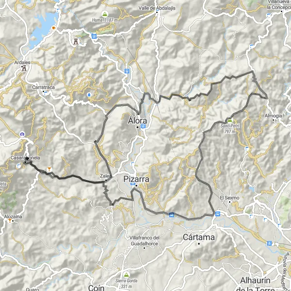 Miniatura della mappa di ispirazione al ciclismo "Road tra Zalea e Cerralba" nella regione di Andalucía, Spain. Generata da Tarmacs.app, pianificatore di rotte ciclistiche
