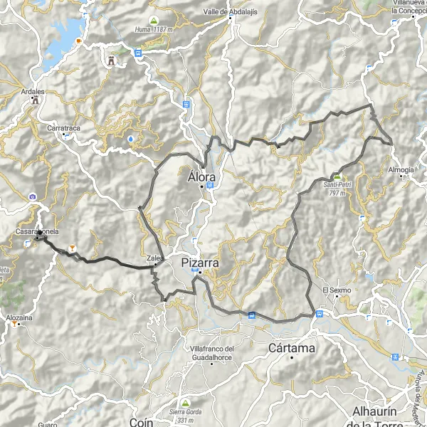 Map miniature of "Zalea and Álora Hill Climbing" cycling inspiration in Andalucía, Spain. Generated by Tarmacs.app cycling route planner