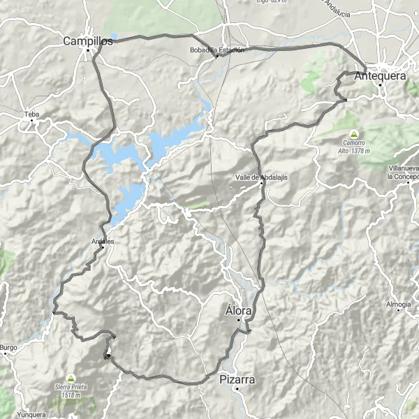 Miniatua del mapa de inspiración ciclista "Ruta Escénica por Valle de Abdalajís" en Andalucía, Spain. Generado por Tarmacs.app planificador de rutas ciclistas