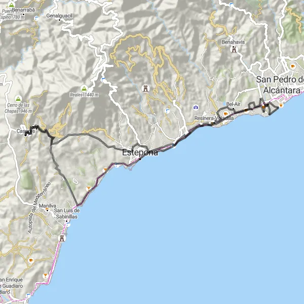 Miniatura mapy "Rowerem od Casares do Estepona" - trasy rowerowej w Andalucía, Spain. Wygenerowane przez planer tras rowerowych Tarmacs.app