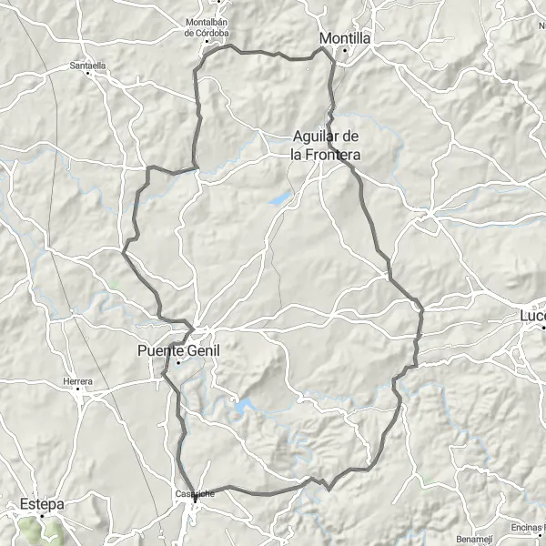 Karten-Miniaturansicht der Radinspiration "Rundstreckenradfahren von Casariche" in Andalucía, Spain. Erstellt vom Tarmacs.app-Routenplaner für Radtouren