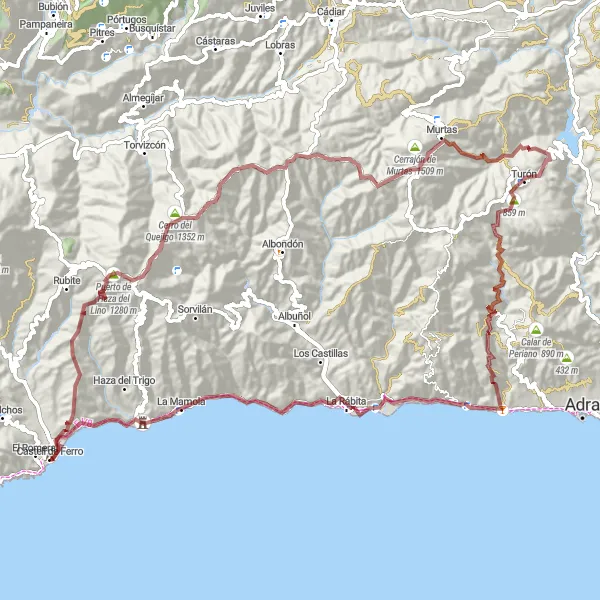 Miniatuurkaart van de fietsinspiratie "Avontuurlijke gravelrit door bergachtig gebied" in Andalucía, Spain. Gemaakt door de Tarmacs.app fietsrouteplanner