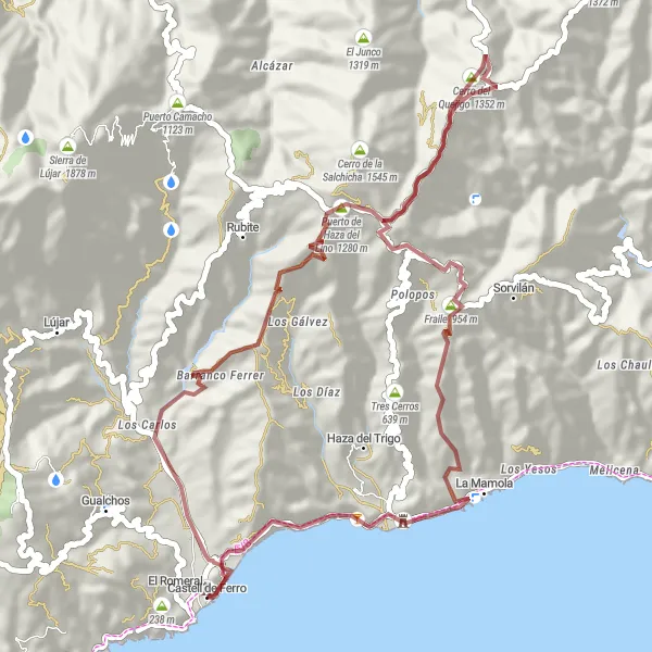 Miniatuurkaart van de fietsinspiratie "Een gravelavontuur door de bergen van Andalusië" in Andalucía, Spain. Gemaakt door de Tarmacs.app fietsrouteplanner