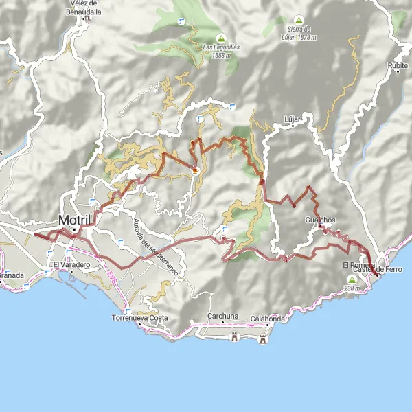 Miniature de la carte de l'inspiration cycliste "Boucle Gravel à travers la Campagne Andalouse" dans la Andalucía, Spain. Générée par le planificateur d'itinéraire cycliste Tarmacs.app