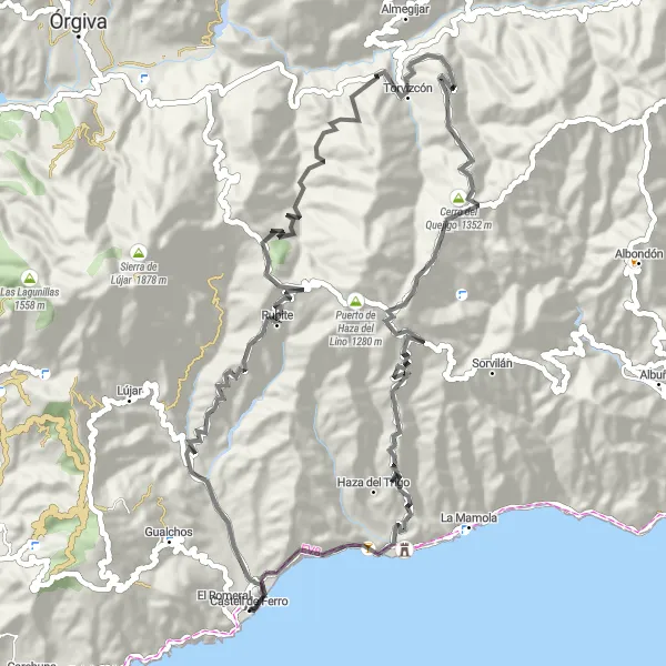 Map miniature of "Scenic Road Adventure" cycling inspiration in Andalucía, Spain. Generated by Tarmacs.app cycling route planner