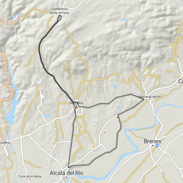 Miniatura mapy "Trasa rowerowa: Castilblanco de los Arroyos - El Viar - Burguillos" - trasy rowerowej w Andalucía, Spain. Wygenerowane przez planer tras rowerowych Tarmacs.app
