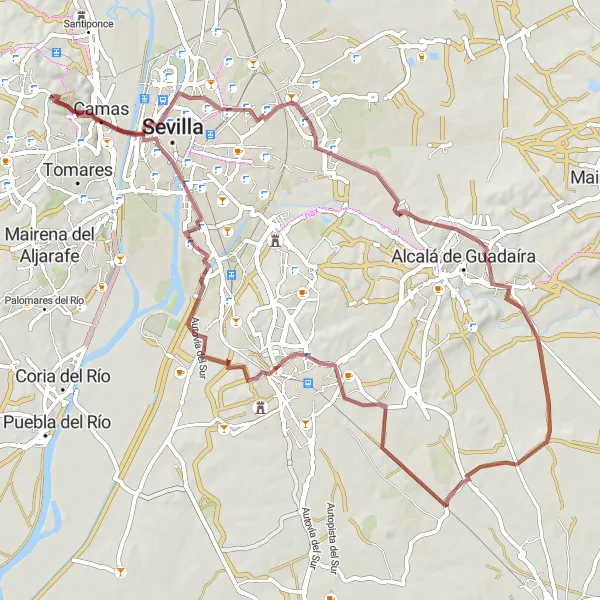 Miniatura mapy "Gravel – Koło Castilleja de Guzmán" - trasy rowerowej w Andalucía, Spain. Wygenerowane przez planer tras rowerowych Tarmacs.app