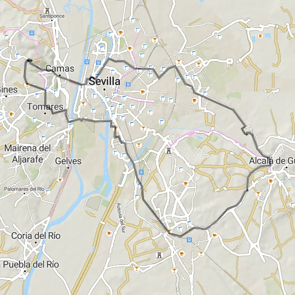 Miniatua del mapa de inspiración ciclista "Circuito en Carretera por San Pablo-Santa Justa y Mirador de Santiago" en Andalucía, Spain. Generado por Tarmacs.app planificador de rutas ciclistas