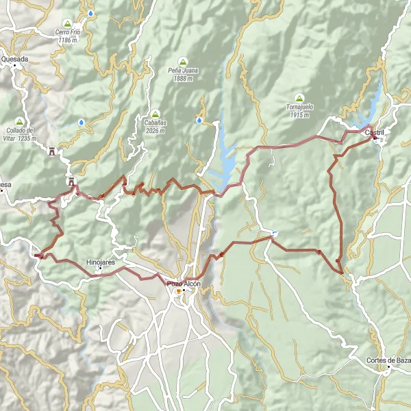 Miniaturní mapa "Extrémní gravelová trasa" inspirace pro cyklisty v oblasti Andalucía, Spain. Vytvořeno pomocí plánovače tras Tarmacs.app