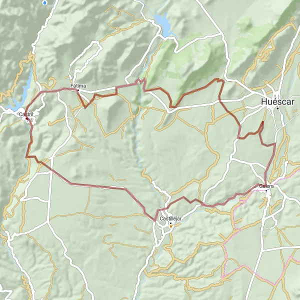 Miniatura della mappa di ispirazione al ciclismo "Castril - Mirador de Santa Ana - Galera - Almontaras" nella regione di Andalucía, Spain. Generata da Tarmacs.app, pianificatore di rotte ciclistiche