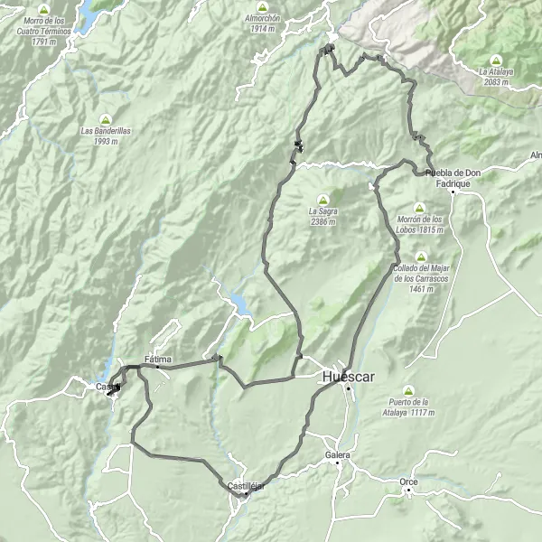 Miniatua del mapa de inspiración ciclista "Ruta de La Sagra y los Pueblos Blancos" en Andalucía, Spain. Generado por Tarmacs.app planificador de rutas ciclistas