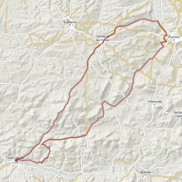 Miniature de la carte de l'inspiration cycliste "La Route Gravel de Castro del Río" dans la Andalucía, Spain. Générée par le planificateur d'itinéraire cycliste Tarmacs.app