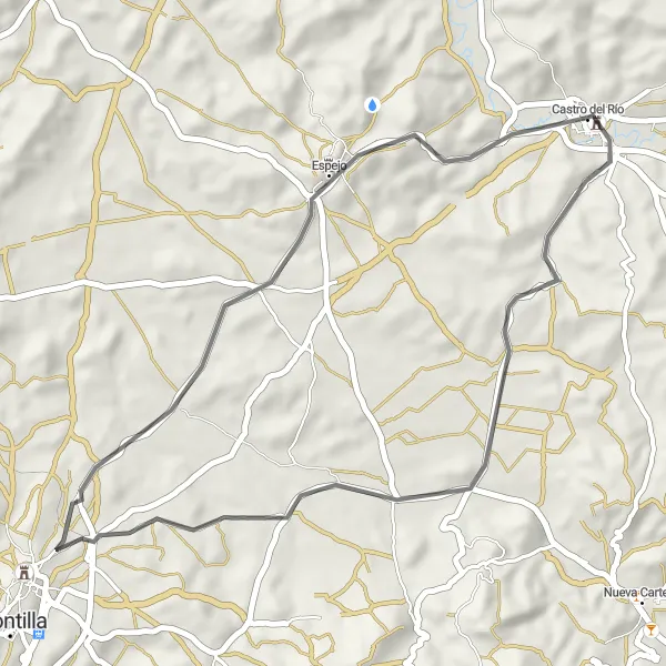 Miniature de la carte de l'inspiration cycliste "La Boucle Pittoresque de Castro del Río" dans la Andalucía, Spain. Générée par le planificateur d'itinéraire cycliste Tarmacs.app