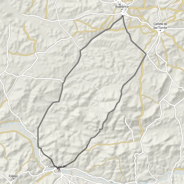 Miniatura mapy "Trasa rowerowa Castro del Río - Bujalance - Castillo de Castro del Rio" - trasy rowerowej w Andalucía, Spain. Wygenerowane przez planer tras rowerowych Tarmacs.app