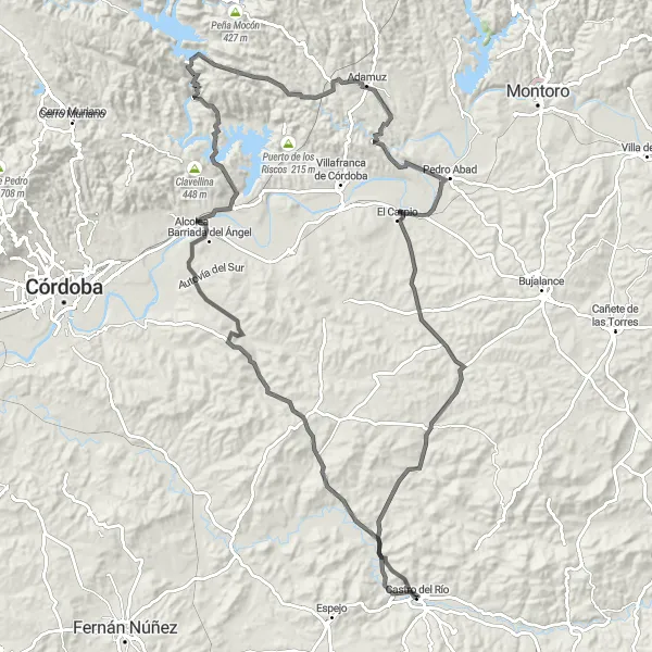 Miniatua del mapa de inspiración ciclista "Ruta de Castro del Río a Adamuz" en Andalucía, Spain. Generado por Tarmacs.app planificador de rutas ciclistas