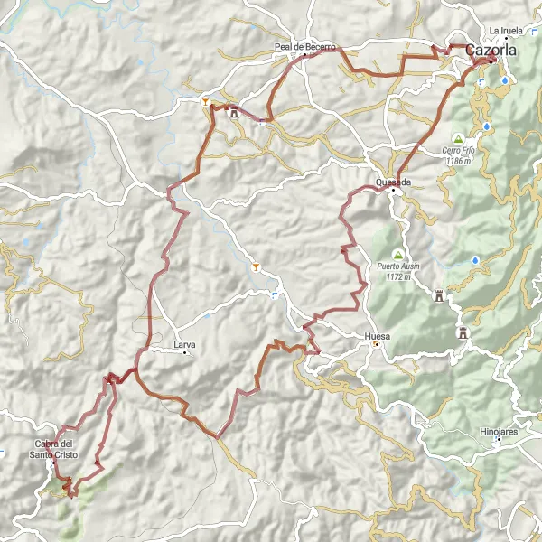 Miniaturní mapa "Gravelová výzva kolem Cazorly" inspirace pro cyklisty v oblasti Andalucía, Spain. Vytvořeno pomocí plánovače tras Tarmacs.app