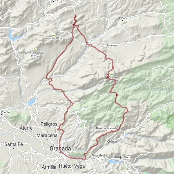 Miniature de la carte de l'inspiration cycliste "Défi des Montagnes de Grenade" dans la Andalucía, Spain. Générée par le planificateur d'itinéraire cycliste Tarmacs.app