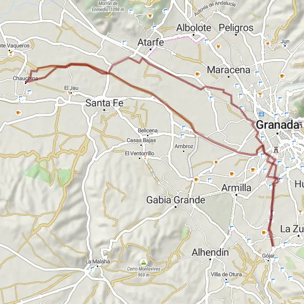 Miniature de la carte de l'inspiration cycliste "Chemin des Oliviers" dans la Andalucía, Spain. Générée par le planificateur d'itinéraire cycliste Tarmacs.app