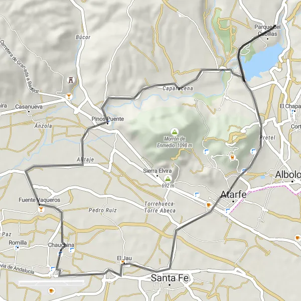 Miniatuurkaart van de fietsinspiratie "Ontspannen rit door de natuur" in Andalucía, Spain. Gemaakt door de Tarmacs.app fietsrouteplanner