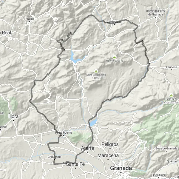 Miniatura mapy "Trasa Road: Chauchina - Deifontes - Pretel - Fuente Vaqueros" - trasy rowerowej w Andalucía, Spain. Wygenerowane przez planer tras rowerowych Tarmacs.app