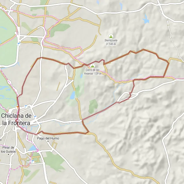 Miniature de la carte de l'inspiration cycliste "Tour des Collines de Chiclana" dans la Andalucía, Spain. Générée par le planificateur d'itinéraire cycliste Tarmacs.app
