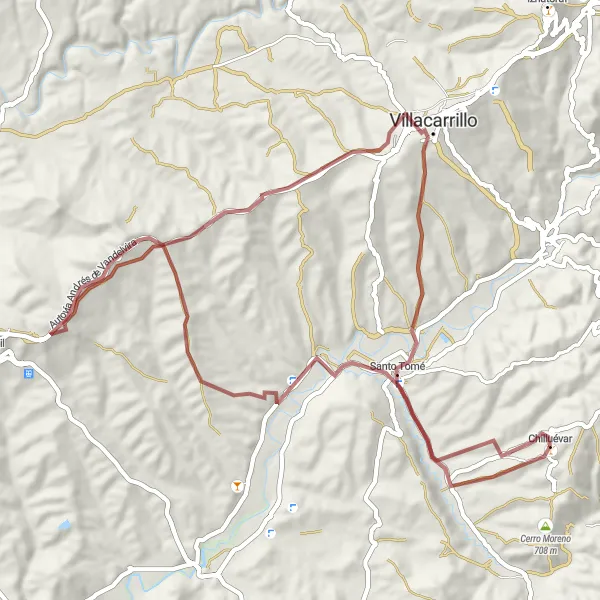 Miniatura della mappa di ispirazione al ciclismo "Gravel tra Chilluévar e Villacarrillo" nella regione di Andalucía, Spain. Generata da Tarmacs.app, pianificatore di rotte ciclistiche