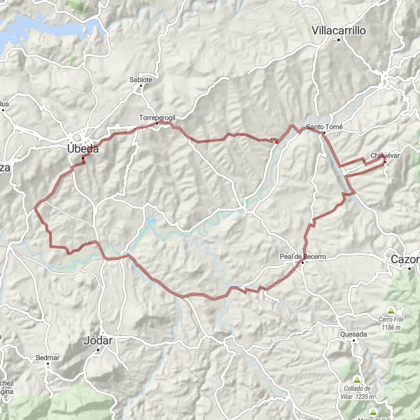 Miniaturní mapa "Gravel Trasa kolem Chilluévar" inspirace pro cyklisty v oblasti Andalucía, Spain. Vytvořeno pomocí plánovače tras Tarmacs.app