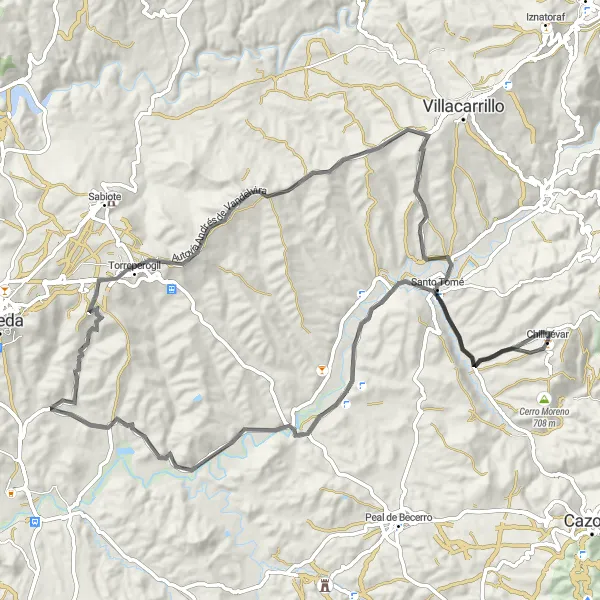 Miniatura mapy "Trasa do Torreperogil i z powrotem" - trasy rowerowej w Andalucía, Spain. Wygenerowane przez planer tras rowerowych Tarmacs.app