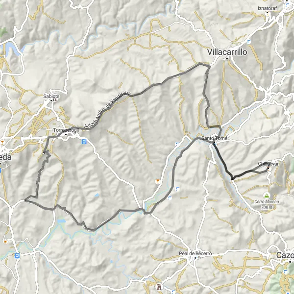 Miniaturní mapa "Kulturní cyklotrasa v Andalusii" inspirace pro cyklisty v oblasti Andalucía, Spain. Vytvořeno pomocí plánovače tras Tarmacs.app