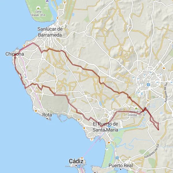 Miniatura mapy "Przygoda na szutrowych drogach do Sierra de San Cristóbal" - trasy rowerowej w Andalucía, Spain. Wygenerowane przez planer tras rowerowych Tarmacs.app
