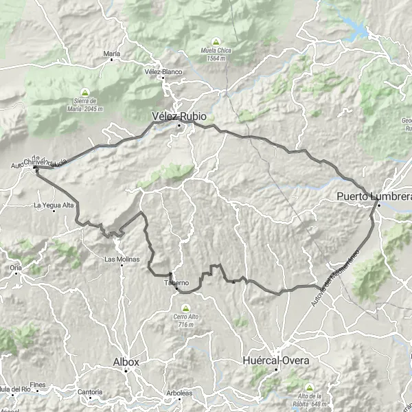 Miniatua del mapa de inspiración ciclista "Ruta de Chirivel a Taberno por Puerto Lumbreras" en Andalucía, Spain. Generado por Tarmacs.app planificador de rutas ciclistas