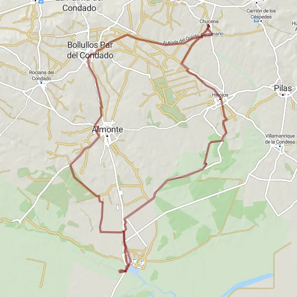 Miniatura della mappa di ispirazione al ciclismo "Percorso in gravèl di 88 km vicino a Chucena" nella regione di Andalucía, Spain. Generata da Tarmacs.app, pianificatore di rotte ciclistiche