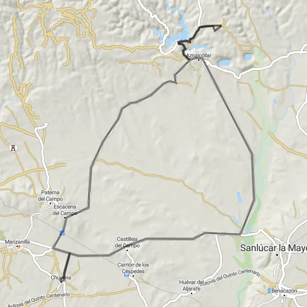 Miniature de la carte de l'inspiration cycliste "Circuit Routier à travers l'Andalousie" dans la Andalucía, Spain. Générée par le planificateur d'itinéraire cycliste Tarmacs.app