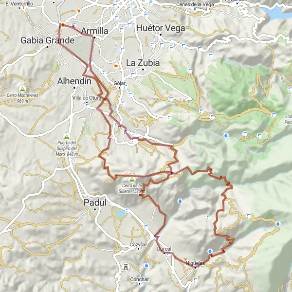 Miniature de la carte de l'inspiration cycliste "Gravel épique dans les montagnes andalouses" dans la Andalucía, Spain. Générée par le planificateur d'itinéraire cycliste Tarmacs.app