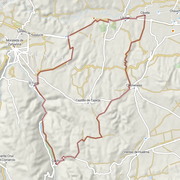 Miniatura della mappa di ispirazione al ciclismo "Esplorazione in mountain bike da Chimeneas a Cijuela" nella regione di Andalucía, Spain. Generata da Tarmacs.app, pianificatore di rotte ciclistiche