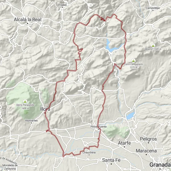 Miniatua del mapa de inspiración ciclista "Ruta de los Castillos y Naturaleza en Granada" en Andalucía, Spain. Generado por Tarmacs.app planificador de rutas ciclistas