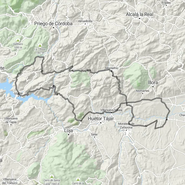 Map miniature of "Road Route: Fuensanta to Láchar" cycling inspiration in Andalucía, Spain. Generated by Tarmacs.app cycling route planner