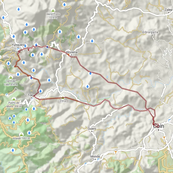 Miniatura della mappa di ispirazione al ciclismo "Giro in Gravel attraverso Tolox e Alozaina" nella regione di Andalucía, Spain. Generata da Tarmacs.app, pianificatore di rotte ciclistiche