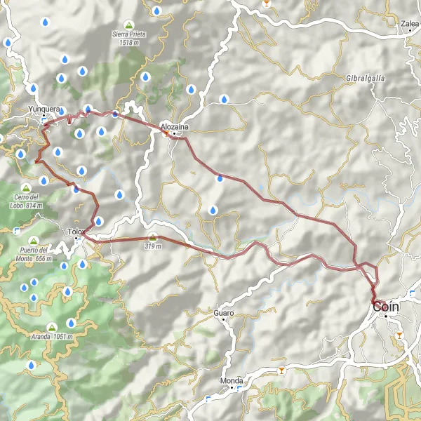 Miniatuurkaart van de fietsinspiratie "Gravel avontuur naar Tolox en Alozaina" in Andalucía, Spain. Gemaakt door de Tarmacs.app fietsrouteplanner