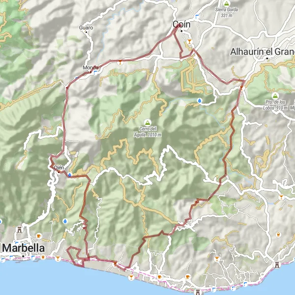 Karten-Miniaturansicht der Radinspiration "Gravel-Radrundweg über 71 km um Coín" in Andalucía, Spain. Erstellt vom Tarmacs.app-Routenplaner für Radtouren