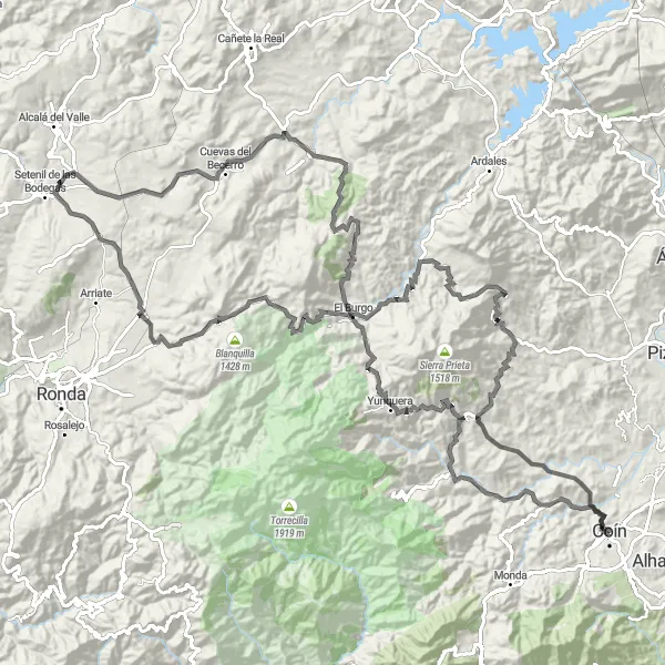 Miniatuurkaart van de fietsinspiratie "Rondrit door de bergen van Andalusië" in Andalucía, Spain. Gemaakt door de Tarmacs.app fietsrouteplanner