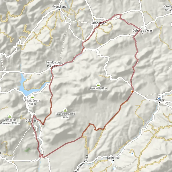 Miniatua del mapa de inspiración ciclista "Ruta de Grava Cerro del Humo" en Andalucía, Spain. Generado por Tarmacs.app planificador de rutas ciclistas
