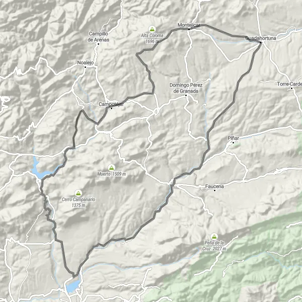 Miniaturní mapa "Road Cyklostezka přes Cerro Quemado" inspirace pro cyklisty v oblasti Andalucía, Spain. Vytvořeno pomocí plánovače tras Tarmacs.app