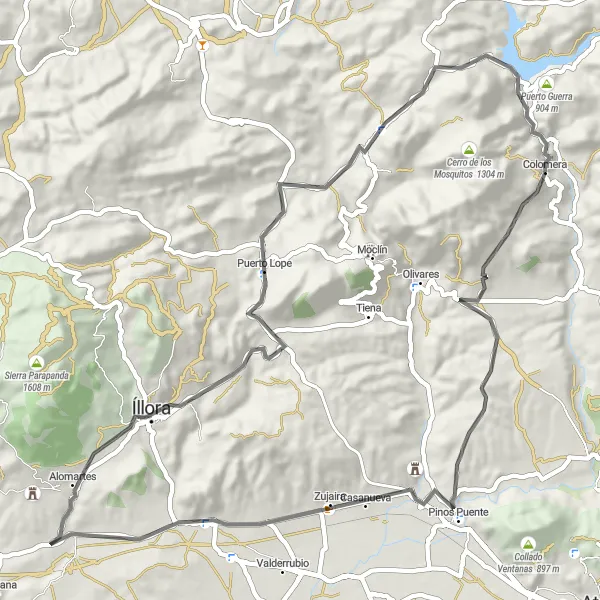 Map miniature of "Ultimate Road Adventure" cycling inspiration in Andalucía, Spain. Generated by Tarmacs.app cycling route planner