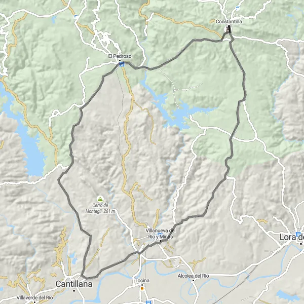 Map miniature of "Constantina Loop - Castillo de Constantina" cycling inspiration in Andalucía, Spain. Generated by Tarmacs.app cycling route planner